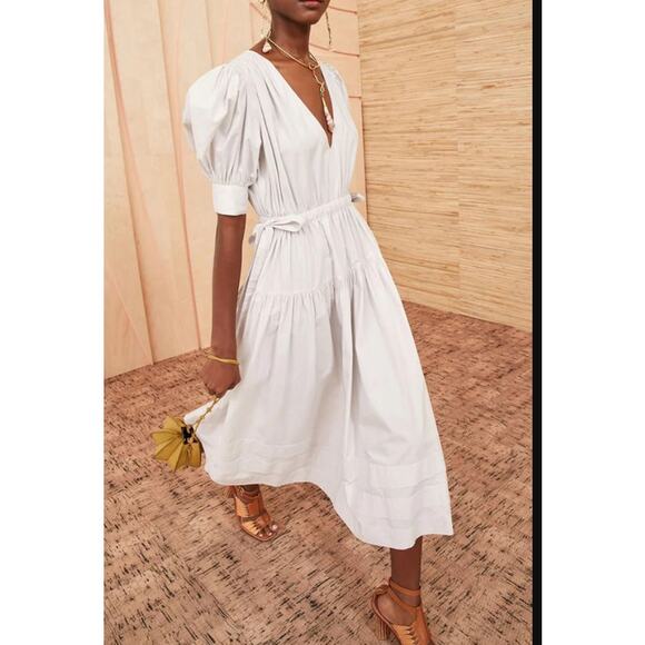 Ulla Johnson Dresses & Skirts - Ulla Johnson Imani Dress in Dove Taupe V-Neck Tiered Midi Dress Side Tie Sz 2